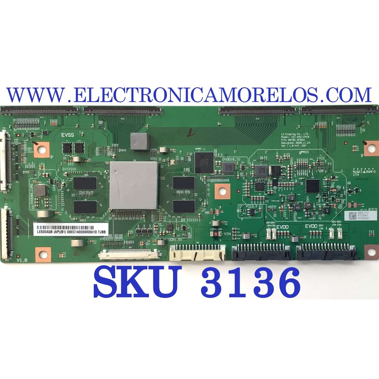 T-CON PARA TV SONY / NUMERO DE PARTE 6871L-6720A / 6870C-0702A / 6720A / PANEL LE830AQB (AP)(B1) / MODELO XR-83A90J / XR83A90J
